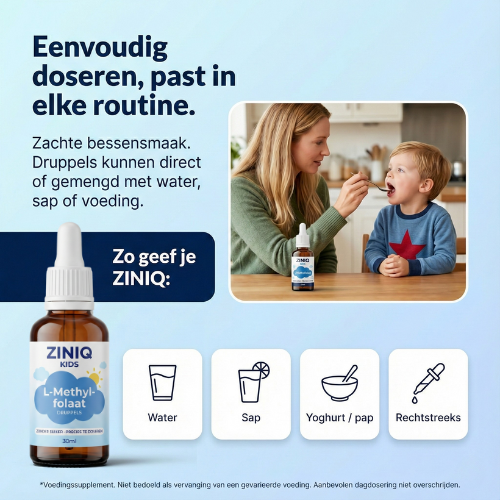 ZINIQ Kids L-Methylfolaat | Rust in het hoofd na schooltijd — zonder medicatie. en een kind dat zich weer goed voelt in zijn eigen hoofd.